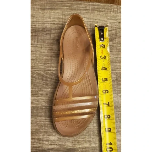 Crocs Isabella Sandals T-Strap Flat Shoes Women's Size 5 Bronze Gold - Picture 10 of 12
